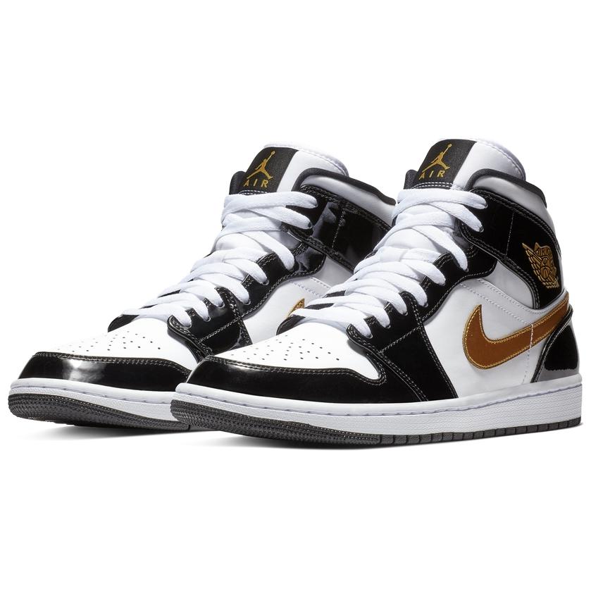 Jordan 1 Mid Patent Nero Bianco Oro 852542-007