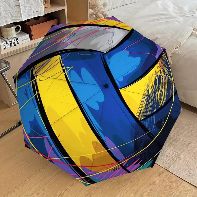 

1pc Volleyball, Abstract Pattern Design Small Travel Portable Windproof Umbrella, Automatic Folding Umbrella, One-Key Automati Iron&8K