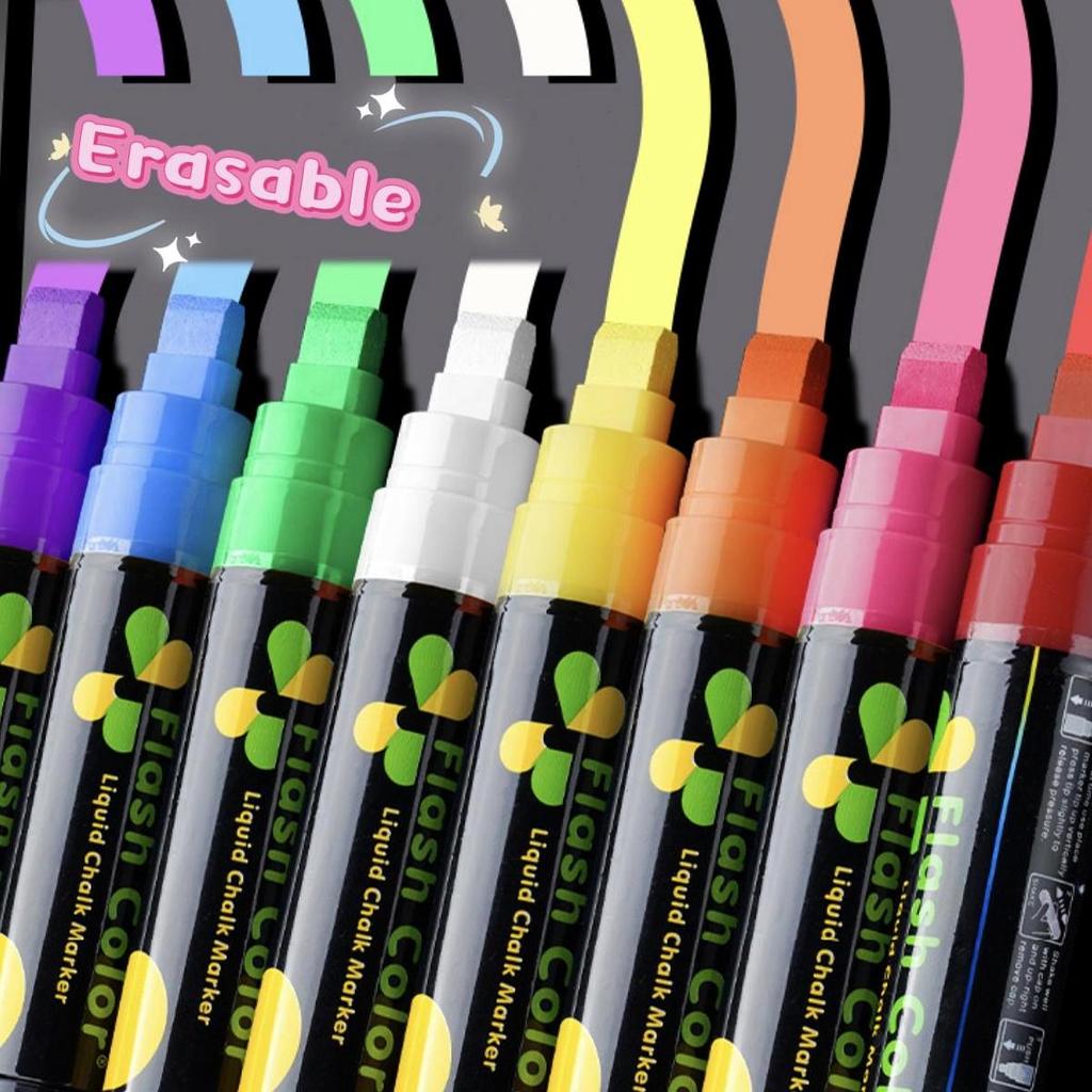 8 szt. Fluorescencyjne Markery Kredowe, Zmywalne na Mokro do Szkła, Tablic Czarnych i Powierzchni Nieporowatych, Zmywalne - Idealne dla Studentów