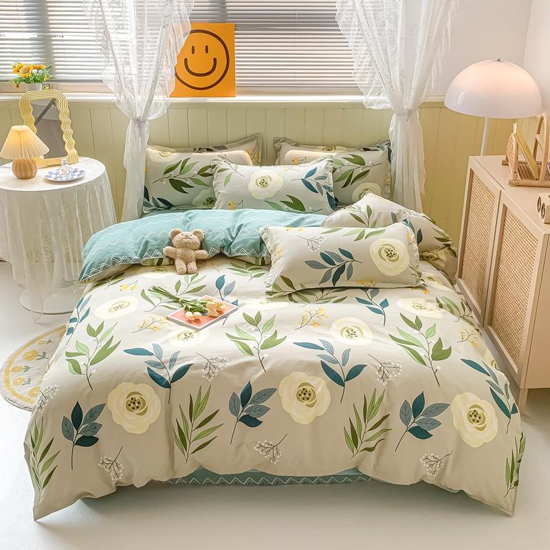 Pure Cotton Abraded Bedding Four-piece Set, Bed Sheet Quilt Cover, Dormitory Cotton Three-piece Set