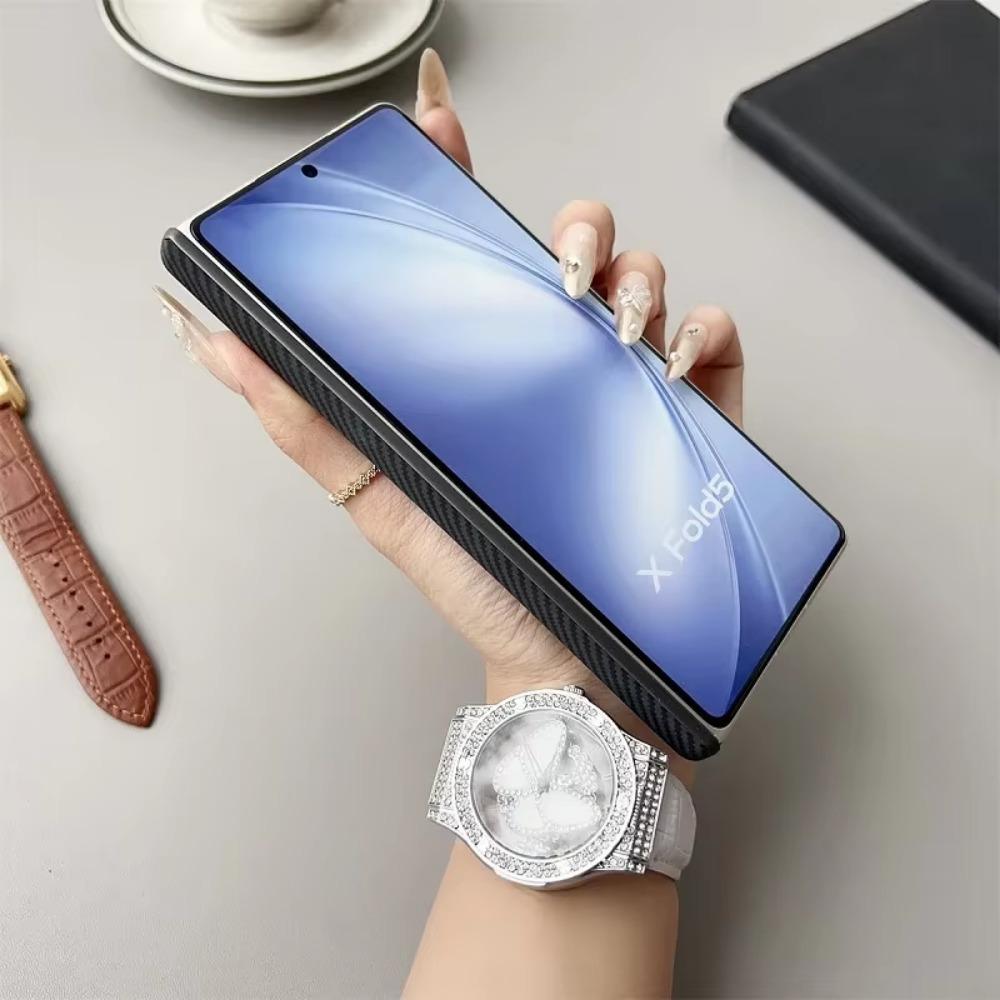 Business Sle Bla Matte Hard Carbon Fiber Pattern Phone Case for Vivo X Fold 5 Fold 3 Pro Skin Feel Shockproof Protect Back Cover