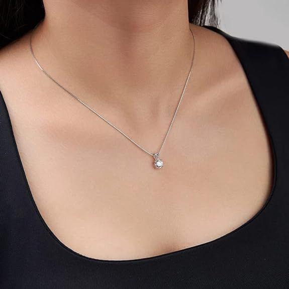 Fashion Platinum Plated Solitaire Diamond Pendant Necklace Jewellery Set Gifts for Women and Girls