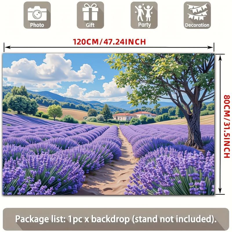 2D Plane, 1 Piece of Serene Lavender Field Flower Valley Mountain Scenery Polyester Background Fabric, for Use In a Room