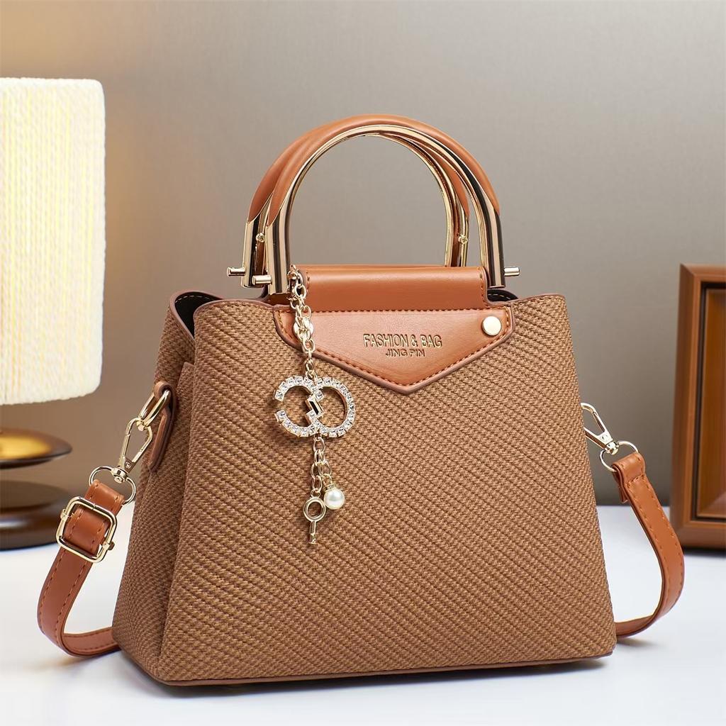 New Fashion Canvas Texture Handbag Macaron Trend Simple Shoulder Bag Multi-layer Large Capacity Women's Bag