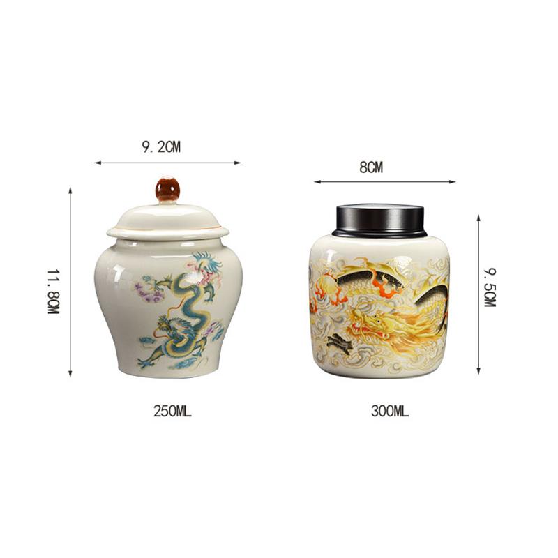 Creative Alloy Sealed Tea Can Ceramic Dragon and Phoenix Pattern Storage Jar Home Coffee Beans Candy Jar Home Decoration Modern