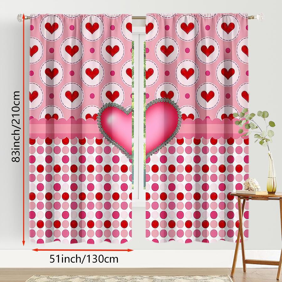 2PCS foundation make-up red heart wave point layered curtain   sweet style   living room   bedroom   trolley pocket decoration