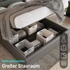 Hydraulisches Bett mit Stauraum - MUVOE - 160x200 cm - LED-Kopfteil - Weißes Leder - 2 Personen