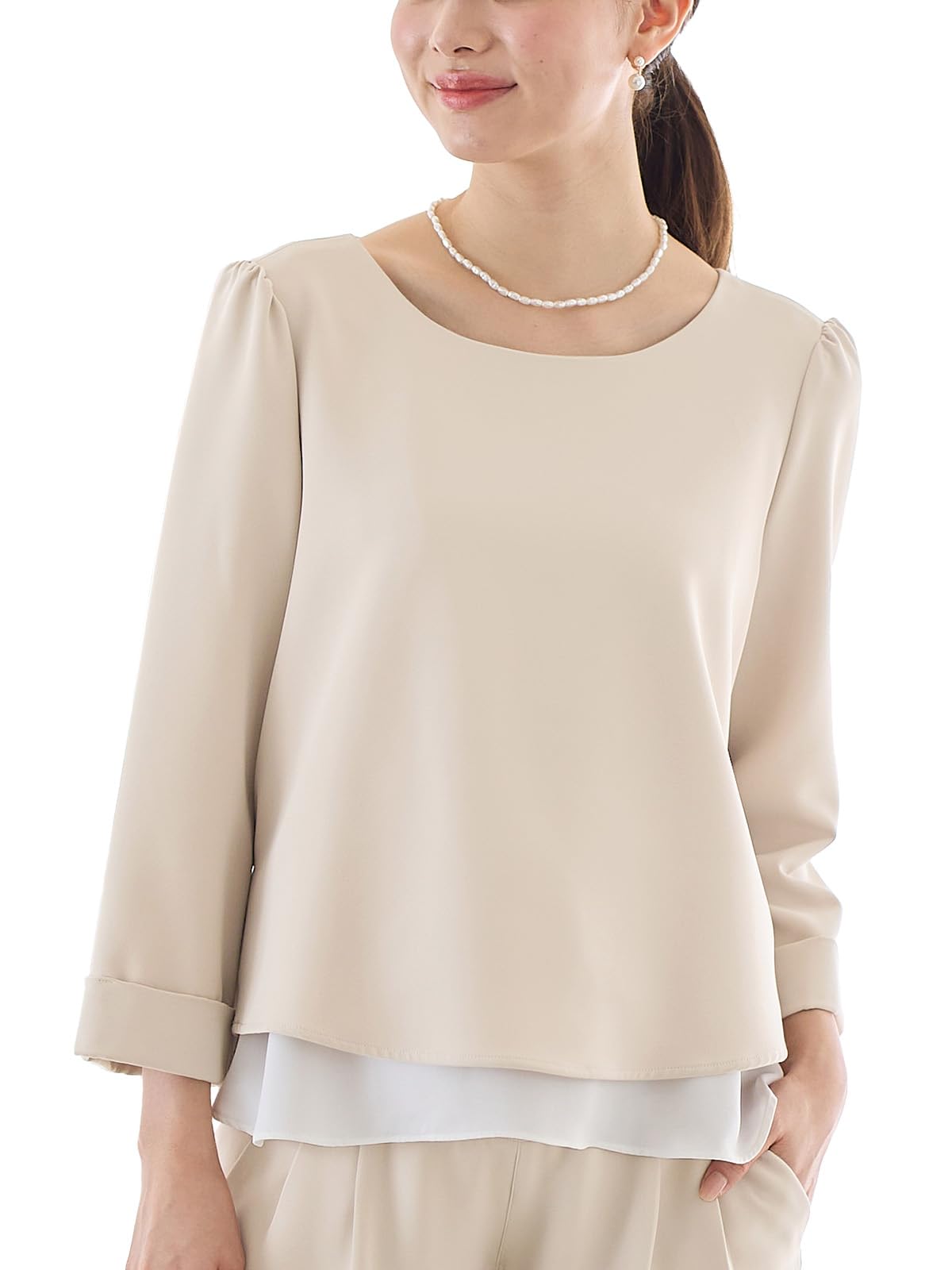 

Maternity Stretch Georgette Tops with Nursing Prenatal Prenatal and Postnatal Beige 22147 [ANGELIEBE] Mouth, Clothes, M-L, бежевий