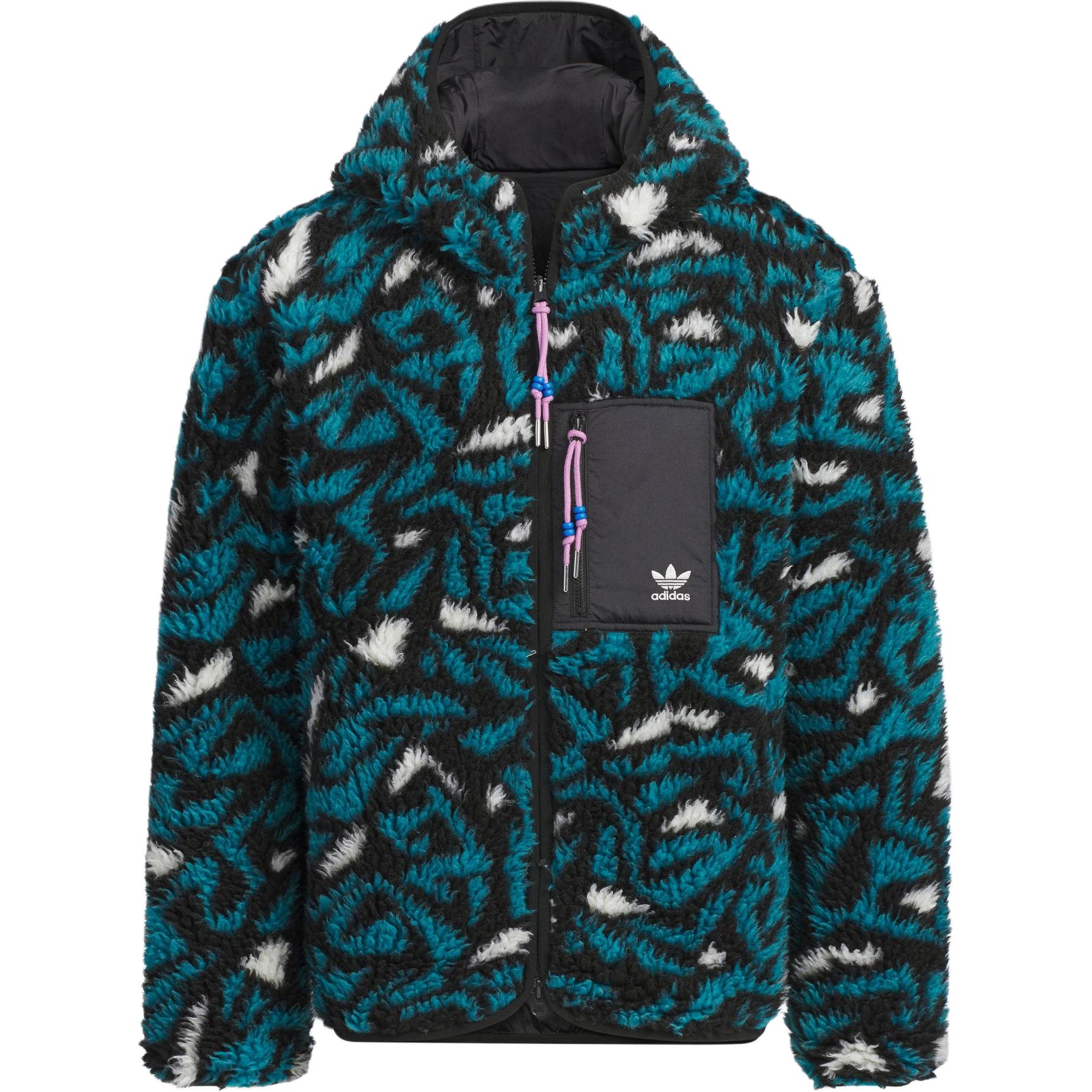 Adidas Originals Reversible Sherpa Hooded Jacket Teal Black Unisex JD6367 M