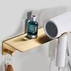 Brushed Gold Brass Bathroom Hair Dryer Rack Households Hair Blow Dryer Holder Wall-mounted Bath Shelf Bathroom Accessories