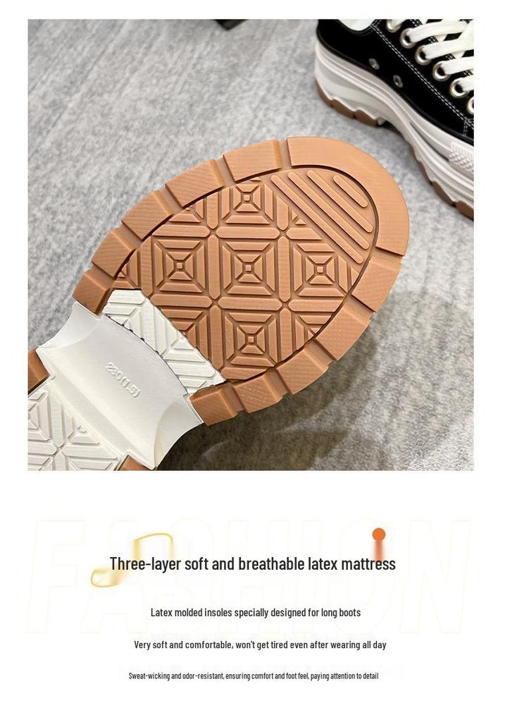 Women's Thick-Soled Canvas Shoes with Height-Boosting Wave Soles - 2026 Spring/Autumn Casual Sports Sneakers.