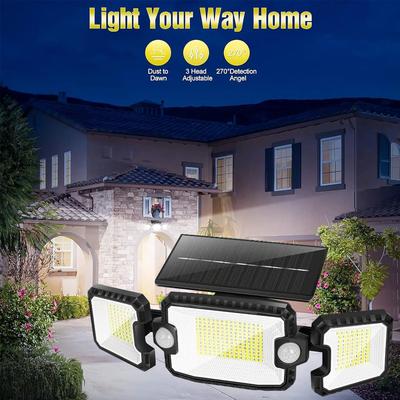 Three Head Ultra Bright 308LED Outdoor Solar Light with Motion Sensor, Solar Floodlight Safety Light, Courtyard, Terrace, 3000LM, IP65 Waterproof