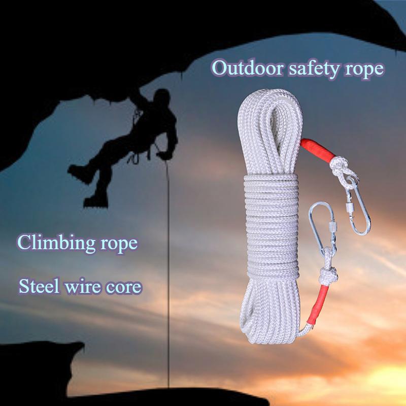20M White Clothes Drying Rope with Steel Wire Core Thicken 8MM Hanging String Windproof Clothes Drying Rope for Camping Outdoor
