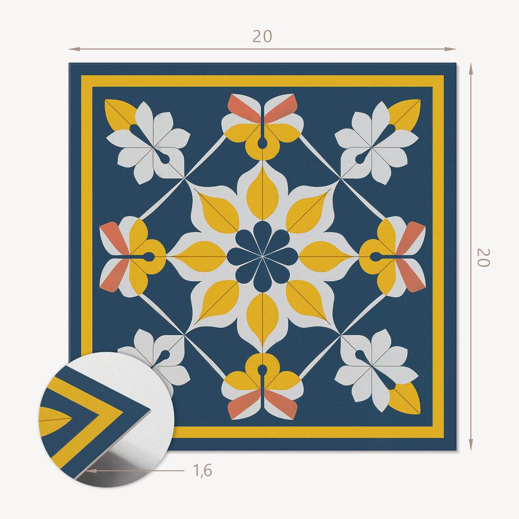 Pack of Vinyl Tiles with Pattern for Living Room Self-Adhesive Floral Pattern In Symmetry 20x20x20 Cm