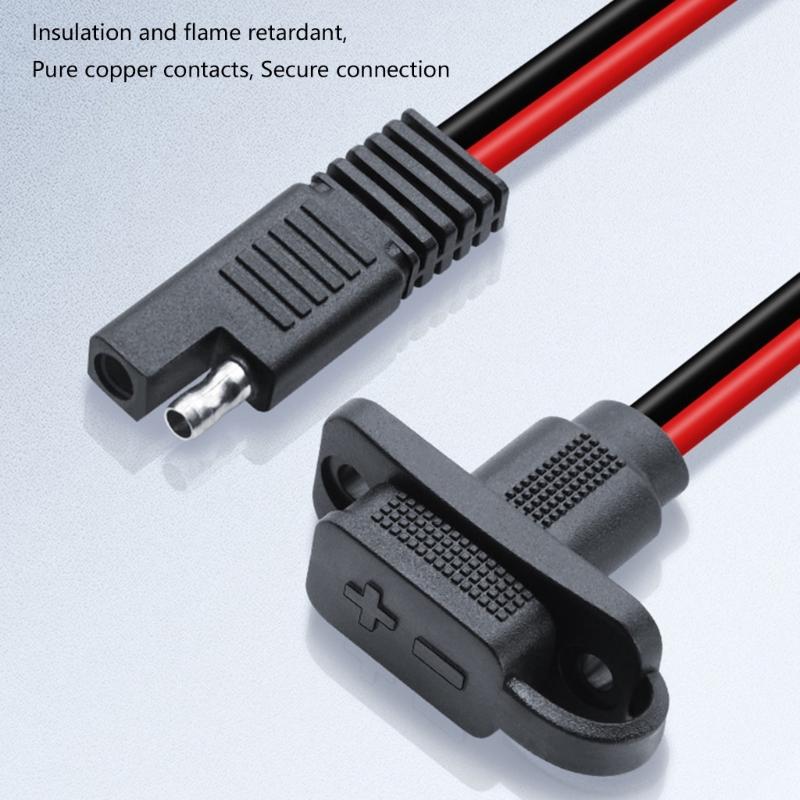 Battery SAE Power Lead with Panel Mount Body, Tethered Dust Cover, Copper Conductors, and Red and Black Wires for Fixed Access, 4 Pack