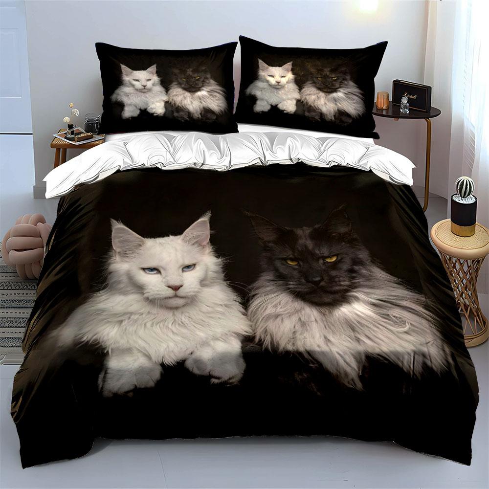 "Elegant Cat-Themed Home Decor Set" Multiple sizes kid's and adults' bedroom Exquisite 3PC bedding set gift
