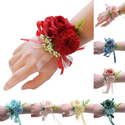 Wrist Flower Non-Fading Multi-color Decorate Elegant Bride Groom Fake Wrist Corsage for Party