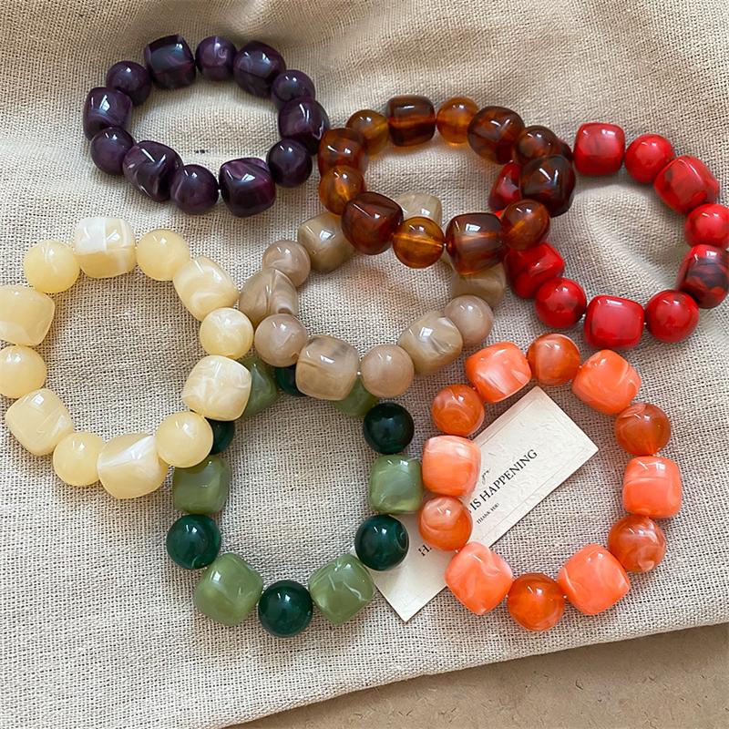 Acrylic Irregular Square Round Beaded Bracelets for Women Colorful Geometry Resin Bangles Simple Hand Jewelry Accessories