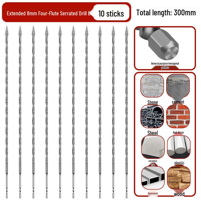 Extended Four-Edge Serrated Impact Drill Bit CN plug (adapter included)