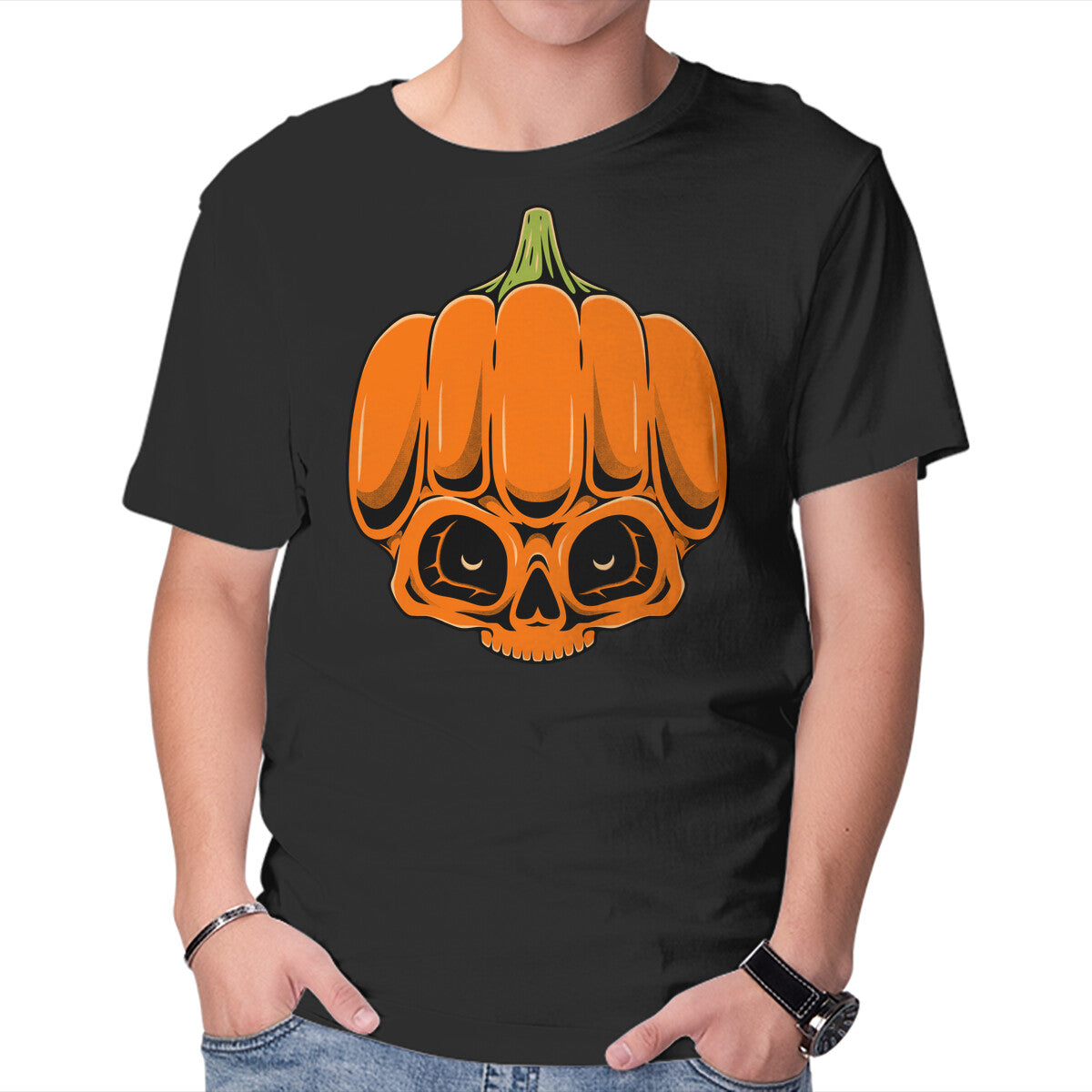 Unisex Crew Neck T-Shirt The Pumpkin Skull Graphic Short Sleeve Casual Tee XXL