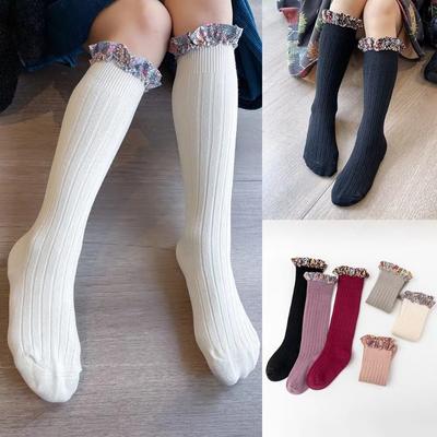 Ruffle Kids Knee High Socks Baby Girls Toddlers Long Soft Cotton Sock Lace Flower Children School Uniform Socks For