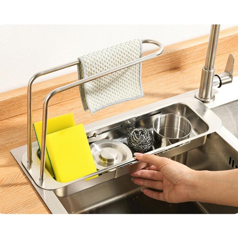 Multifunctional Over The Sink Storage Rack Stainless Steel Adjustable Shelf for Mess Release Kitchen Space