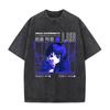 Japanese Anime Serial Experiments Lain Vintage Washed T Shirt Manga Iwakura Girl Sci Fi T-shirts Men Cotton Casual T Shirt