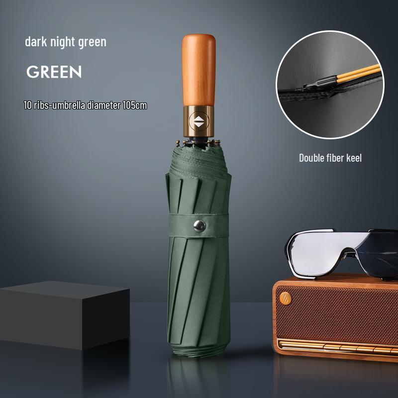 

24-Rib Windproof Wooden Handle Folding Umbrella for Men with Sun Protection