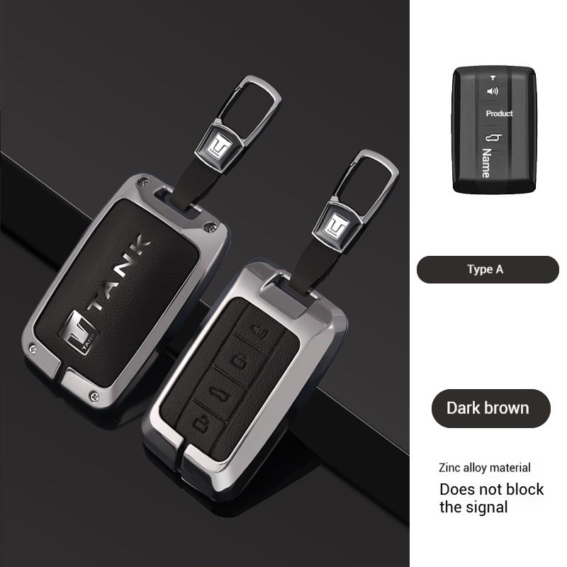 Zinc Alloy Leather Car Remote Key Case Cover Shell Fob for Great Wall GWM WEY TANK 300 500 Tank300 Tank500 Keychain Accessories