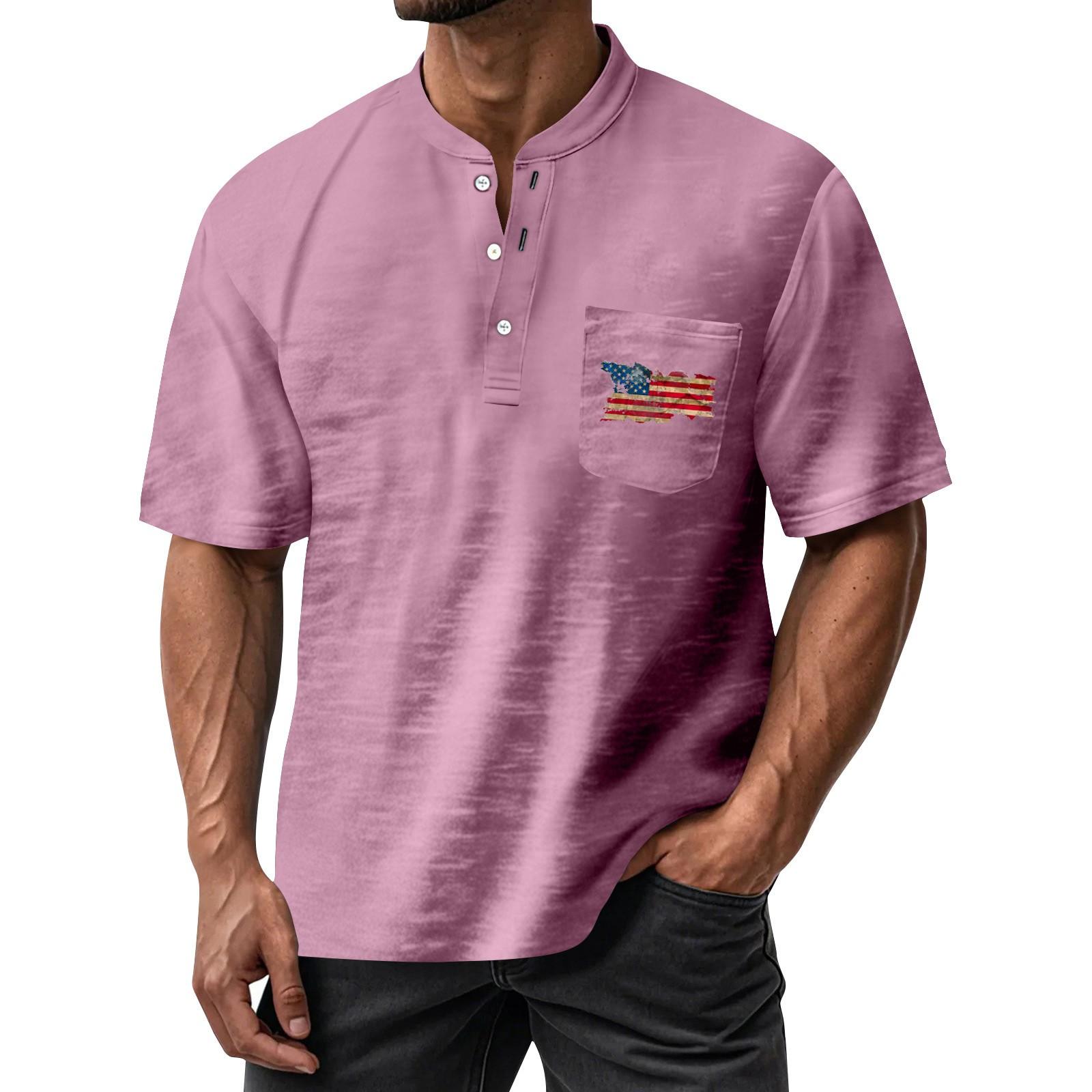 

Men s Summer Independence Day Pattern Round Neck Short Sleeve T-Shirt Neck Men s All- Casual Button Shirt XXL розовый