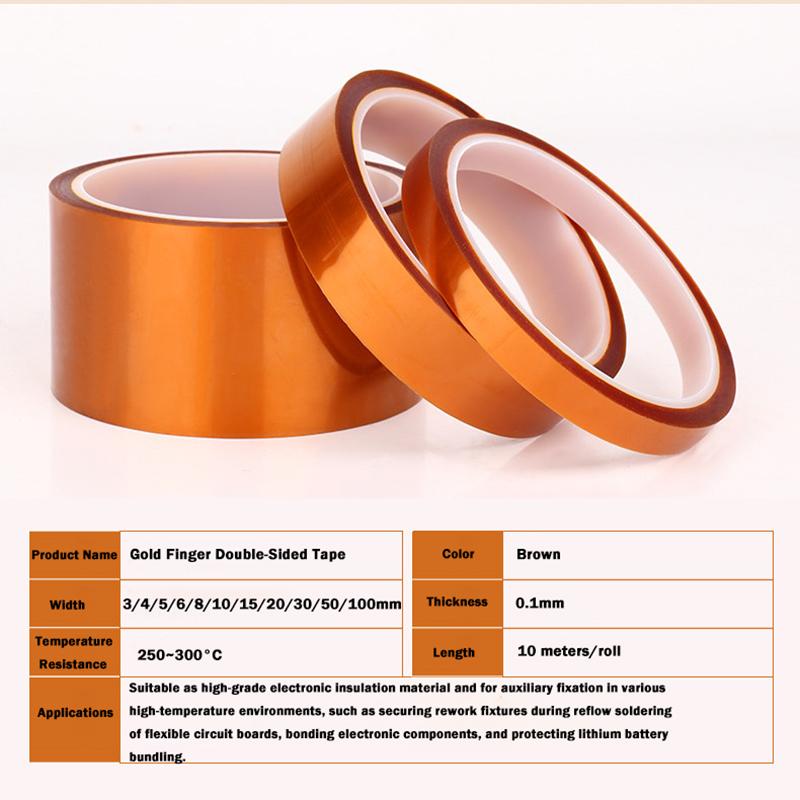 10 Meter Polyimid-Klebeband Breite 3/4/5/6/8/10/15/20/30/50/100mm Goldfinger Hochtemperaturbeständiges Klebeband für Platinenschutz
