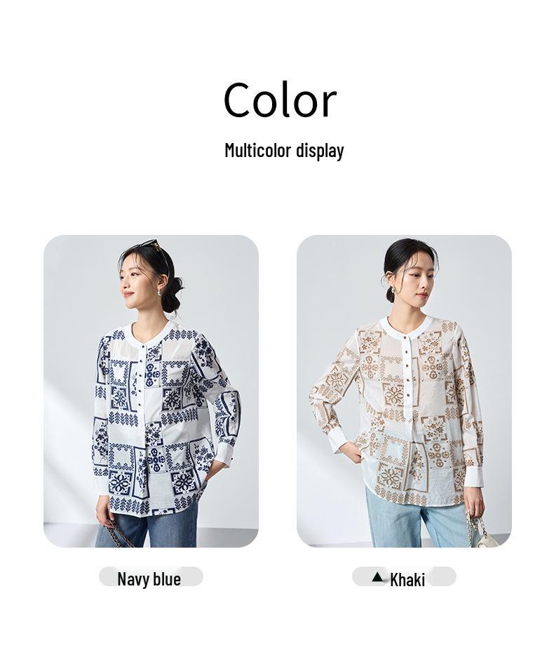 Ink Wash Silk Retro Print Shirt - Spring Slimming Henley Collar Cardigan Top