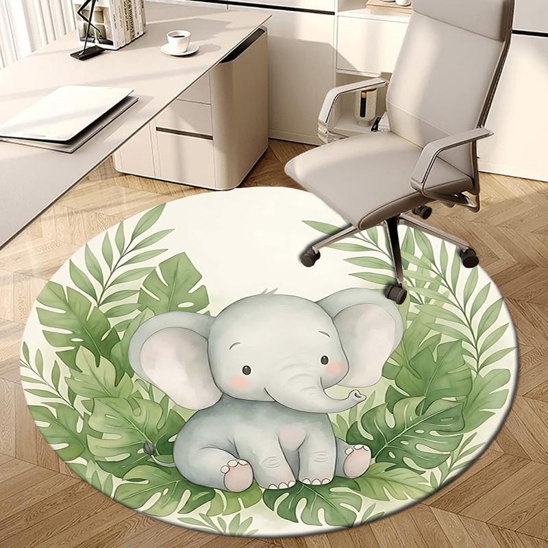 1PC Elephant Jungle Non-Slip Floor Round carpet, Office, family, bedroom, Large Area Rug Indoor Rugs,  Durable Polyester-Z0424