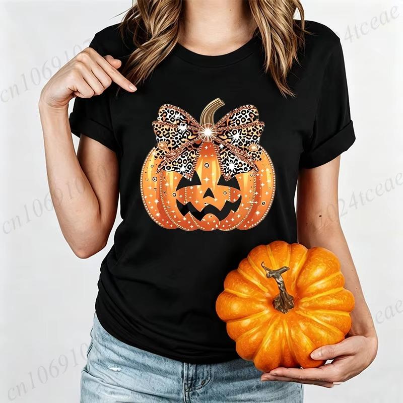 Leopard Print Evil Pumpkin Face Halloween Print Unisex Tshirt With Horror Pumpkin Head Pattern Top Style Streetwear