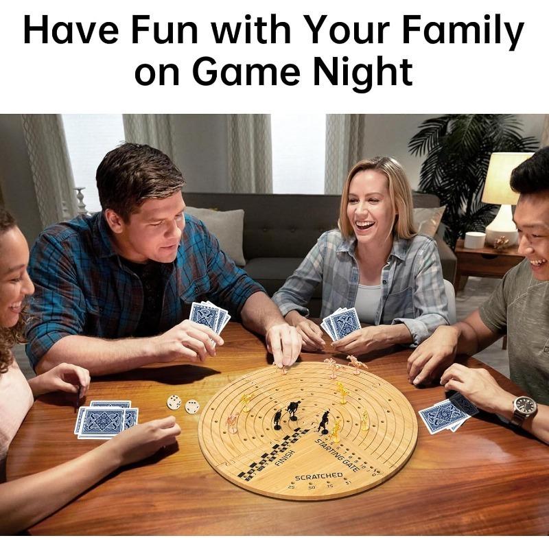 Horse Racing Board Game with 11 Luxury Metal Horses, Portable Horse Race Board Game1 Boxes of Cards for Family Friends Game Night Party