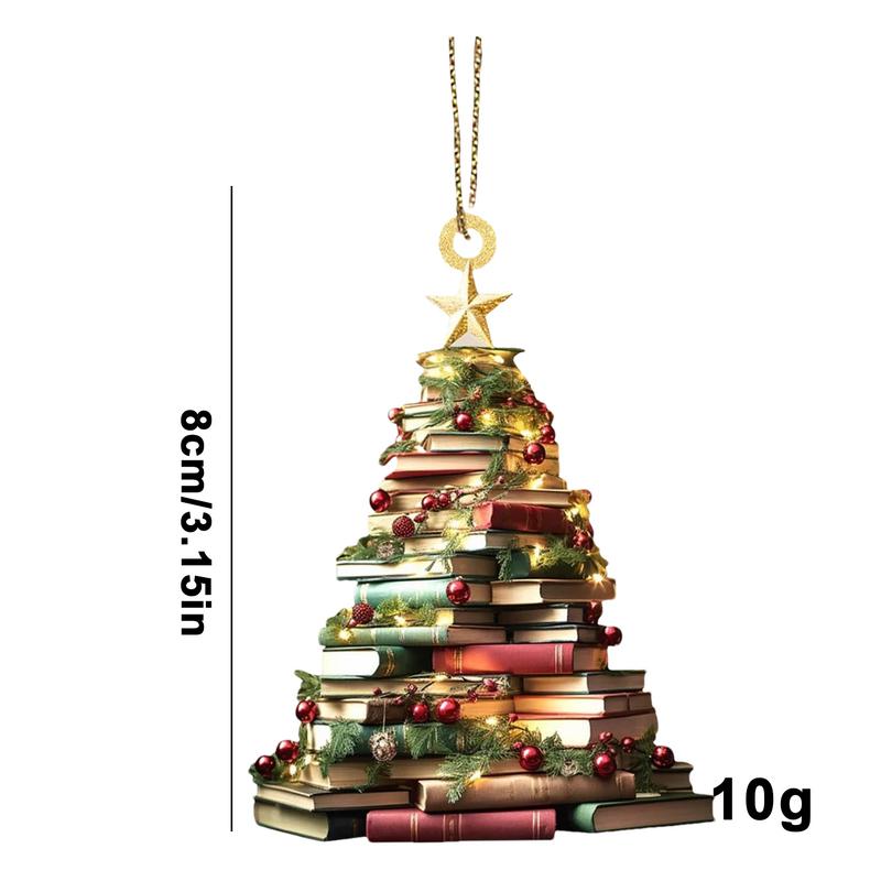 Book Ornaments For Christmas Tree 2D Acrylic Car Ornament Book Lover Pendant Festival Decor For Christmas Holiday Home