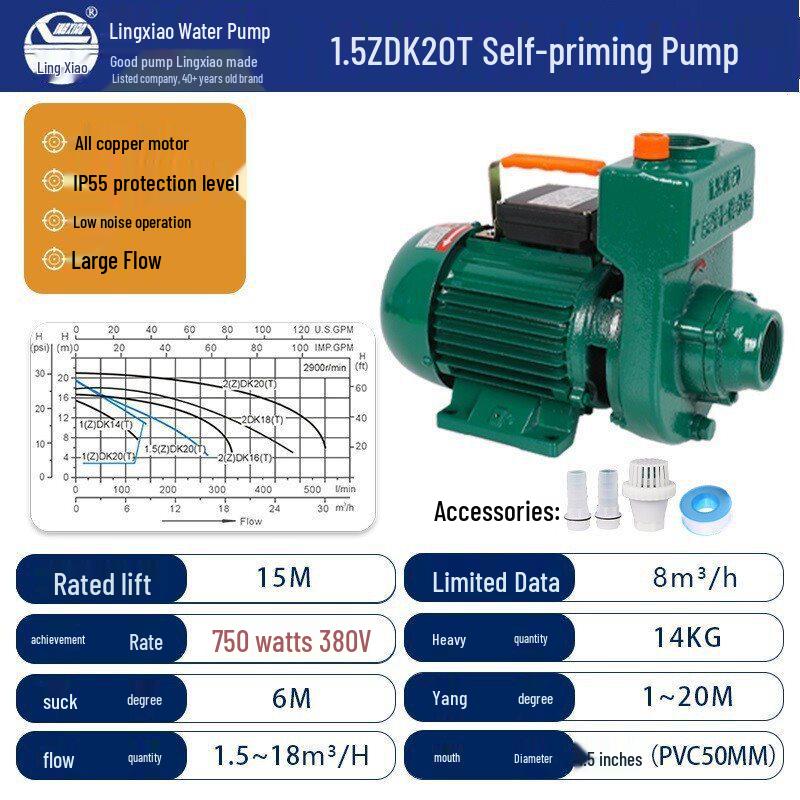 Lingxiao ZDK High Flow Self-Priming Circulation Booster Pump, for Agricultural Irrigation: Clean Water Pump (1, 1.5, 2 Inch)