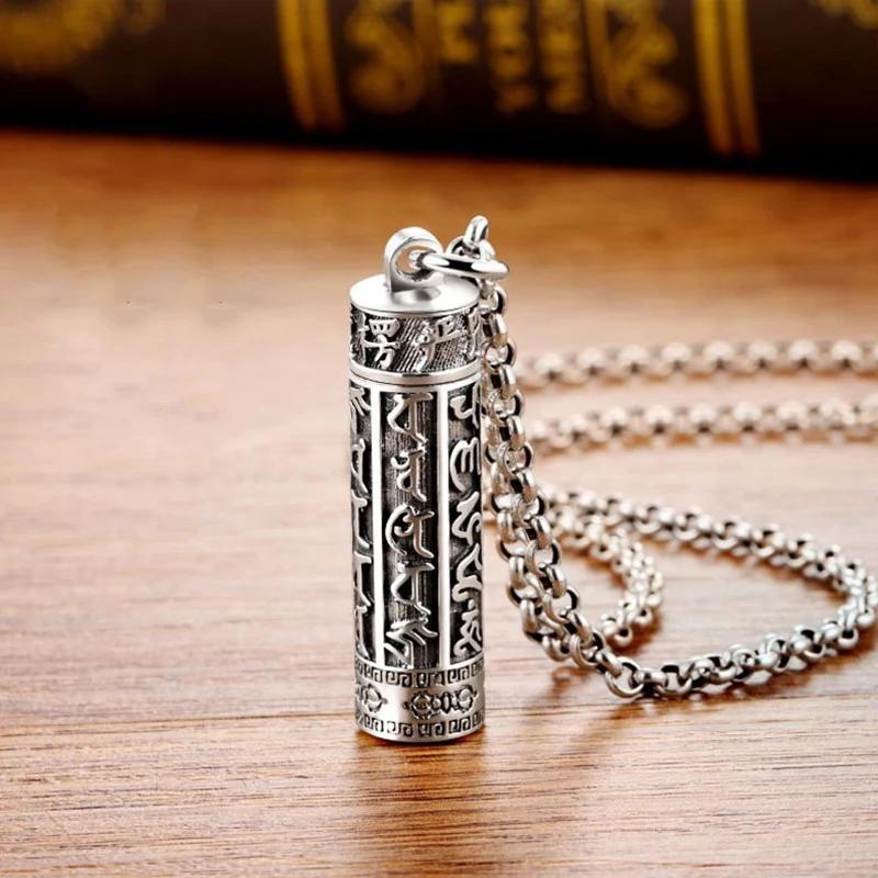 Vintage   High Quality Necklace Six-Character Mantra Can Open The Gawu Box Men'S Pendant Charm Banquet Jewelry
