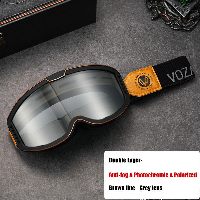Motorcycle Goggles Photochromic 3 IN 1 Retro Cycling Sunglasses Anti-Fog Windproof Polarized Motocross Riding Glasses