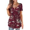 Women Casual Floral Print Short Sleeve Henry Shirt Summer 2025