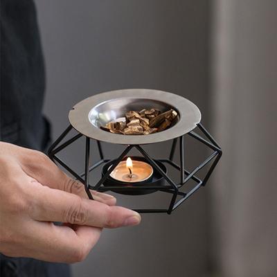 Creative Essential Oil Warmer Portable Polygon Metal Incense Burner Hollow Out Candle Holder Candle Heating Holder Yoga Practice