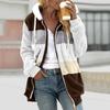 Women Color Block Fuzzy Fleece Hooded Jacket Full Zip Long Sleeve Plush Coat Casual Warm Outerwear S-5XL