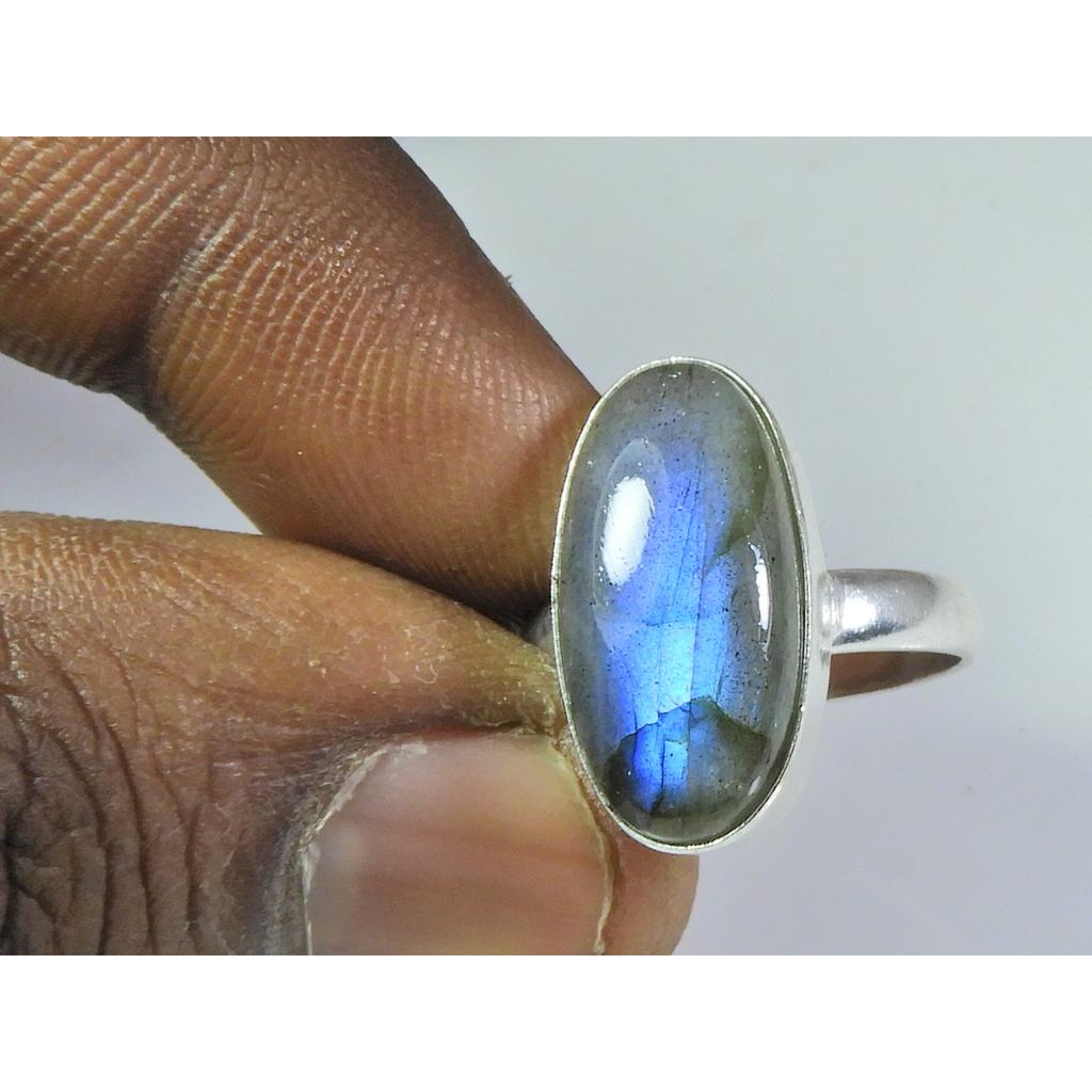 Natural Blue Labradorite Gemstone 925 Solid Sterling Silver Ring Size US-6.5 PG-183