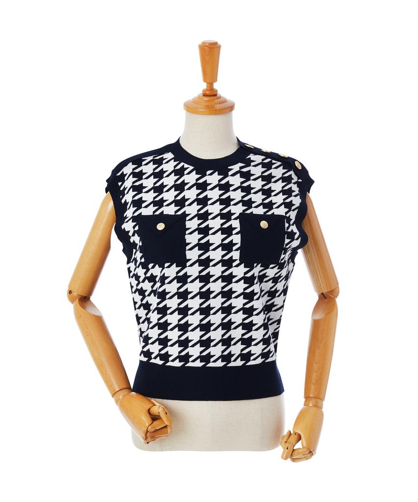 AOW Houndtooth Check Knit Vest