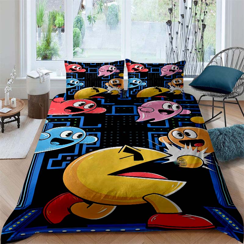 The Pac-Man Children's Educational Play Print Bedding Set—which Includes a Duvet Cover and Two Pillowcases—is the Perfect Holida