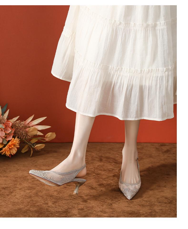 Champagnefärgade strass-mesh-sandaler med hög klack - Dambrud- och aftonskor