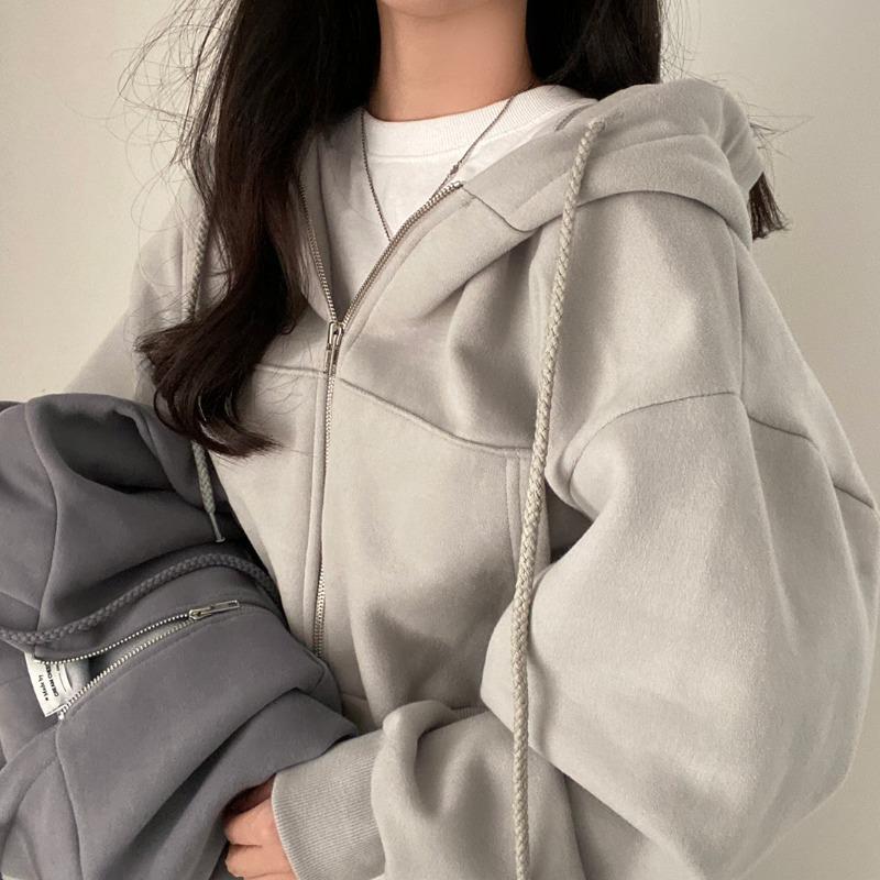 Damen Kapuzenpullover Herbst Vintage Solid Zipper Plus Size Sweatshirt Harajuku Langarm Kapuzenjacke Jacke