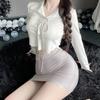 Sexy Office Cosplay Costumes Women Top Wrap Hip Miniskirt Erotic Lingerie Outfits Miss Secretary Roleplay Uniform Temptation Set