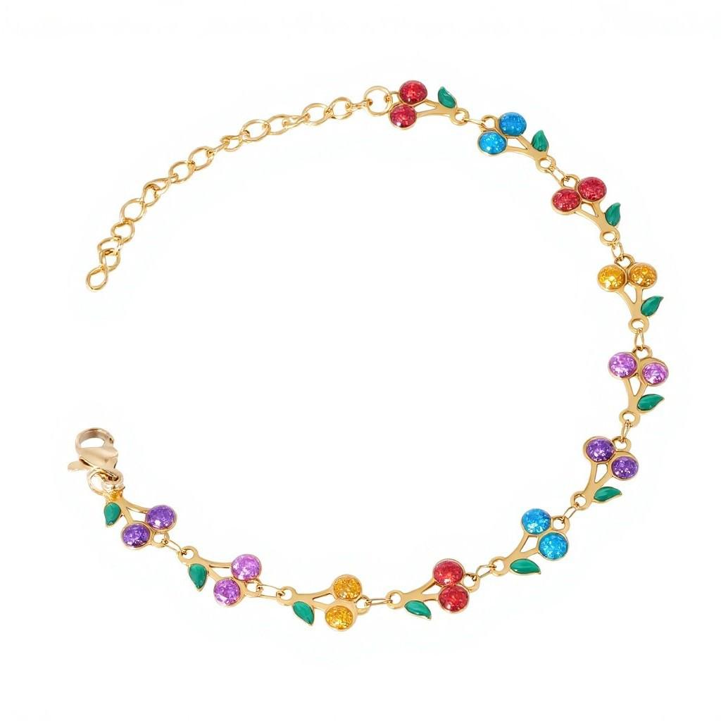 18k Gold Cherry Crystal Bracelet - Exquisite Light Luxury Stainless Steel Women's Jewelry