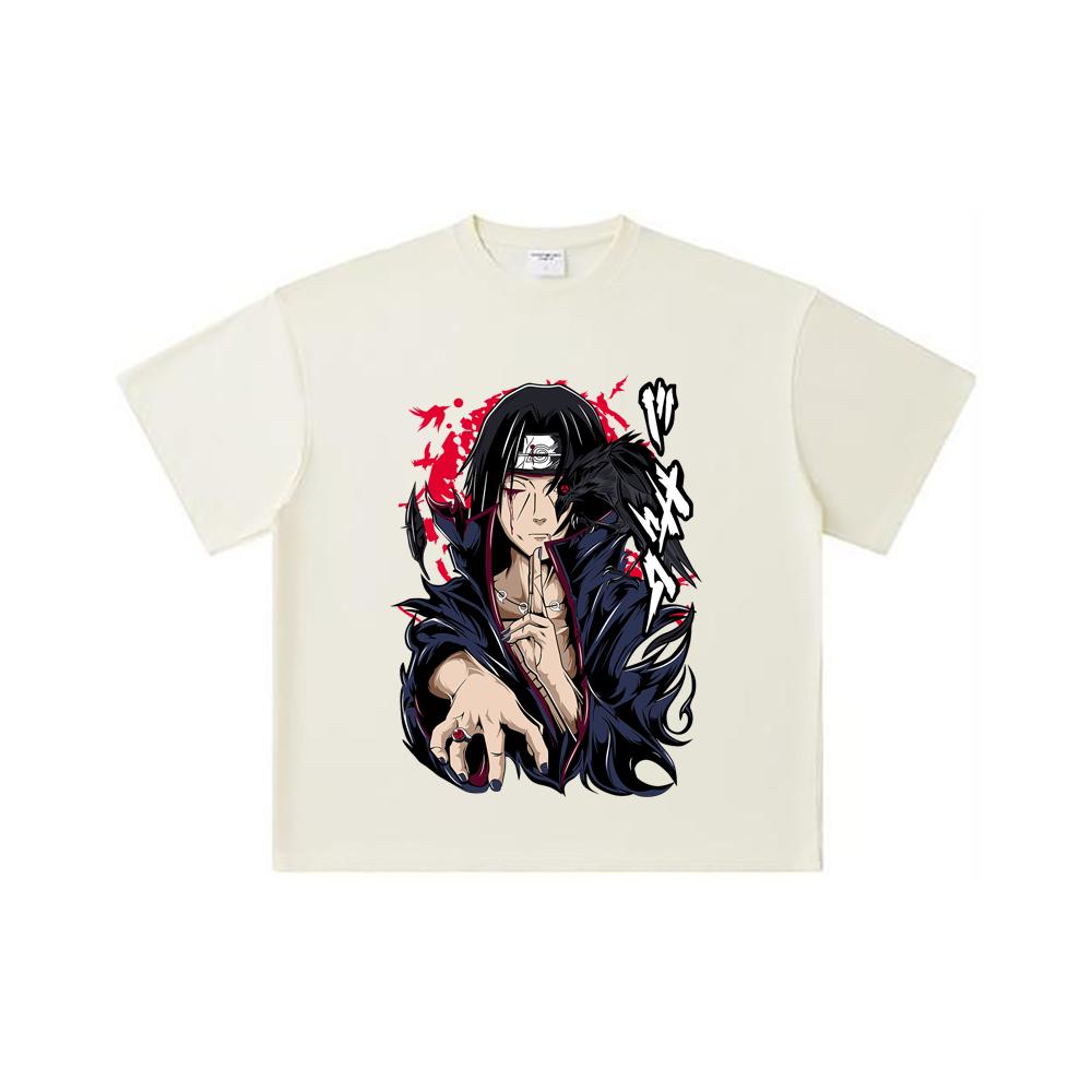260 GSM Double Yarn 32 Count 100% Cotton Naruto V3 Itachi Print Unisex Heavy Cotton T Shirt
